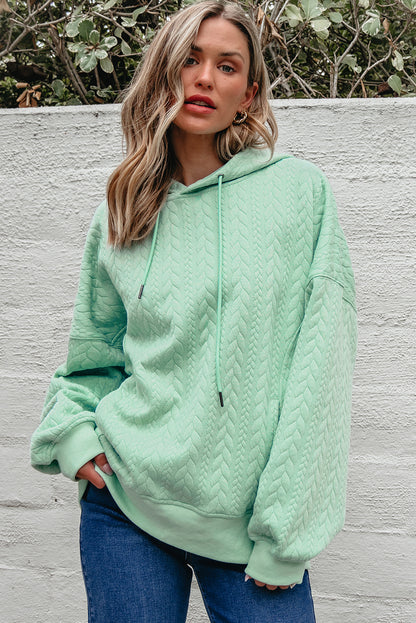 Moonlight Jade Cable Textured Baggy Solid Hoodie