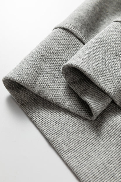 Gray Contrast Rope Drawstring Ruffle Trim Drop Shoulder Baggy Hoodie