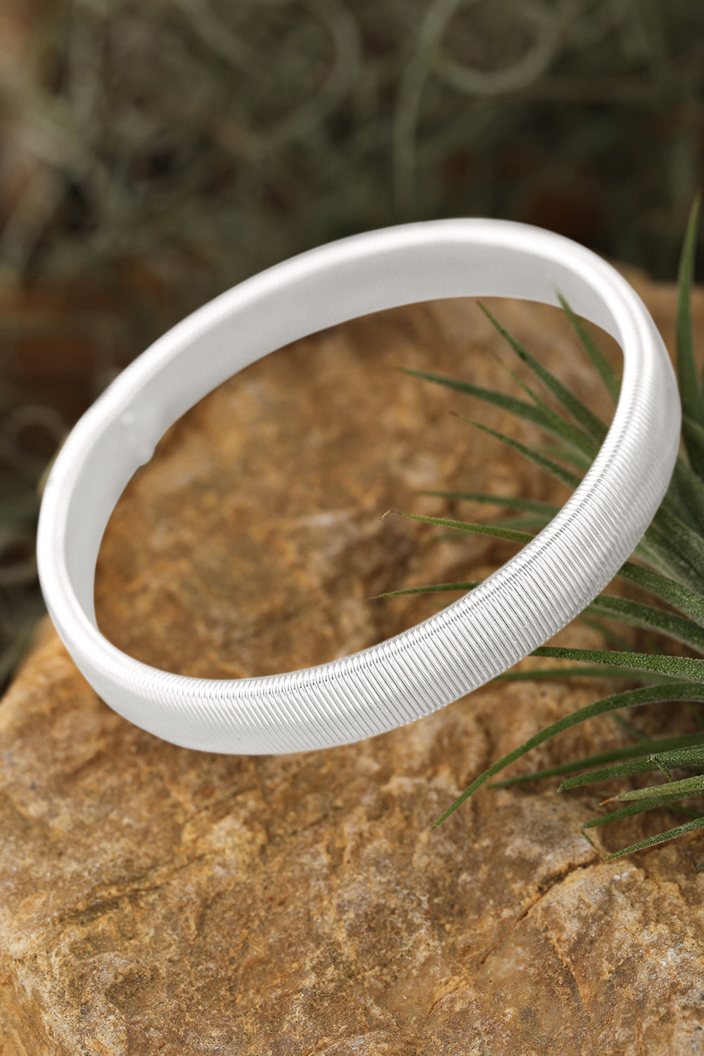 White Stretchy Metal Wide Bangle