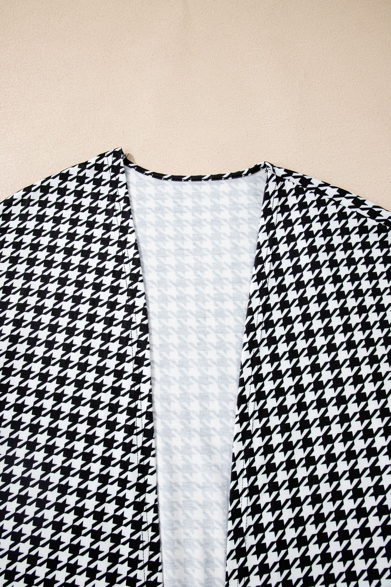 Black Houndstooth Print Open Front Long Dolman Kimonos