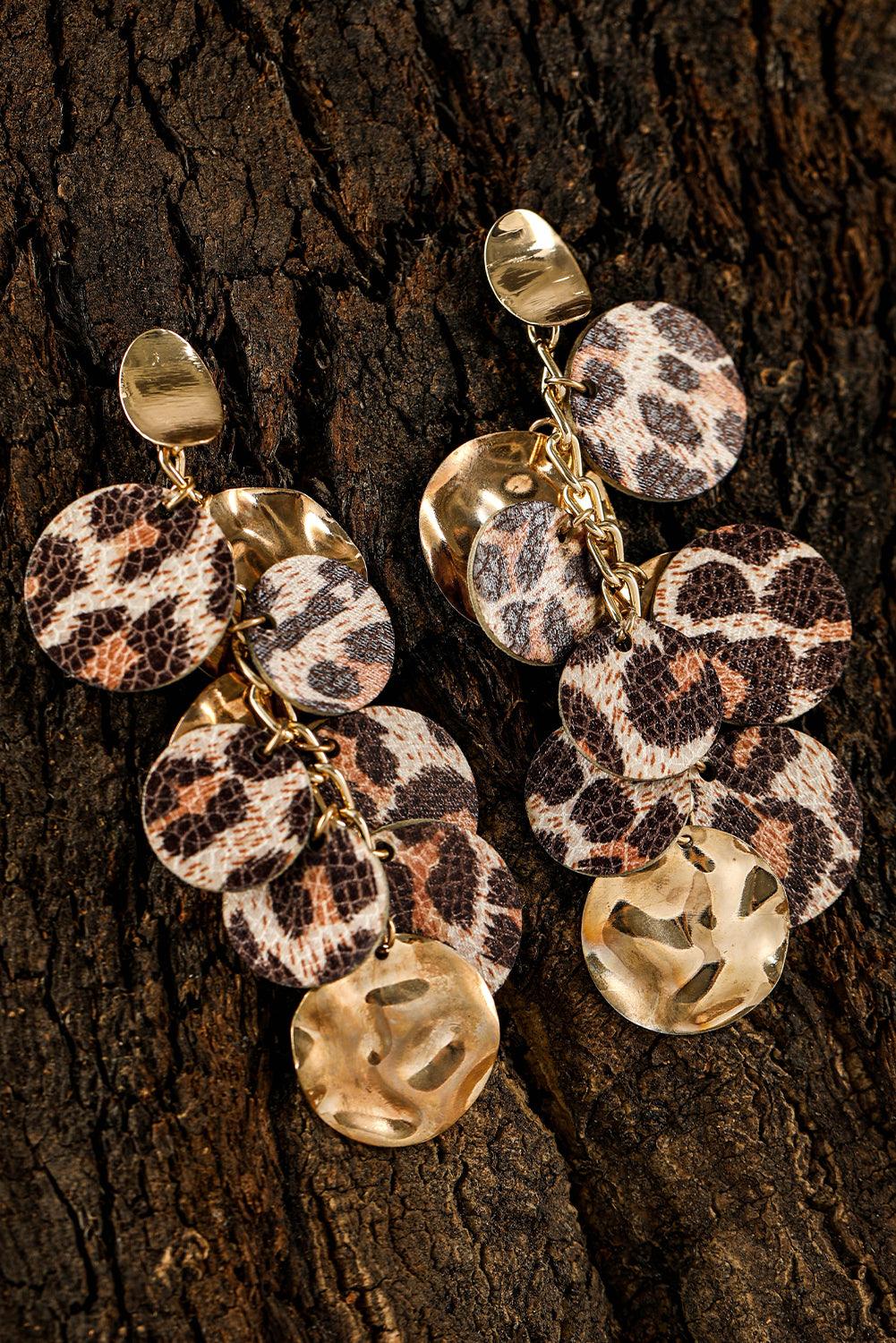 Chestnut Leopard Alloy Disc Stud Dangle Earrings - L & M Kee, LLC