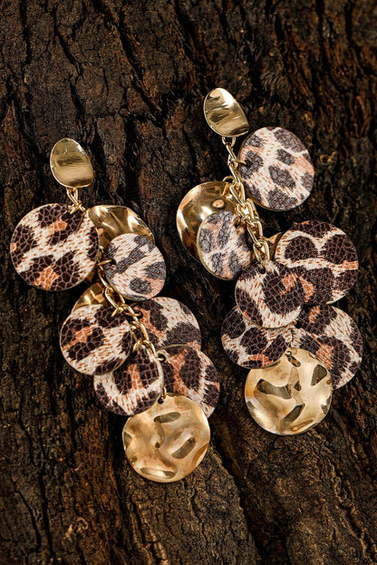 Chestnut Leopard Alloy Disc Stud Dangle Earrings - L & M Kee, LLC