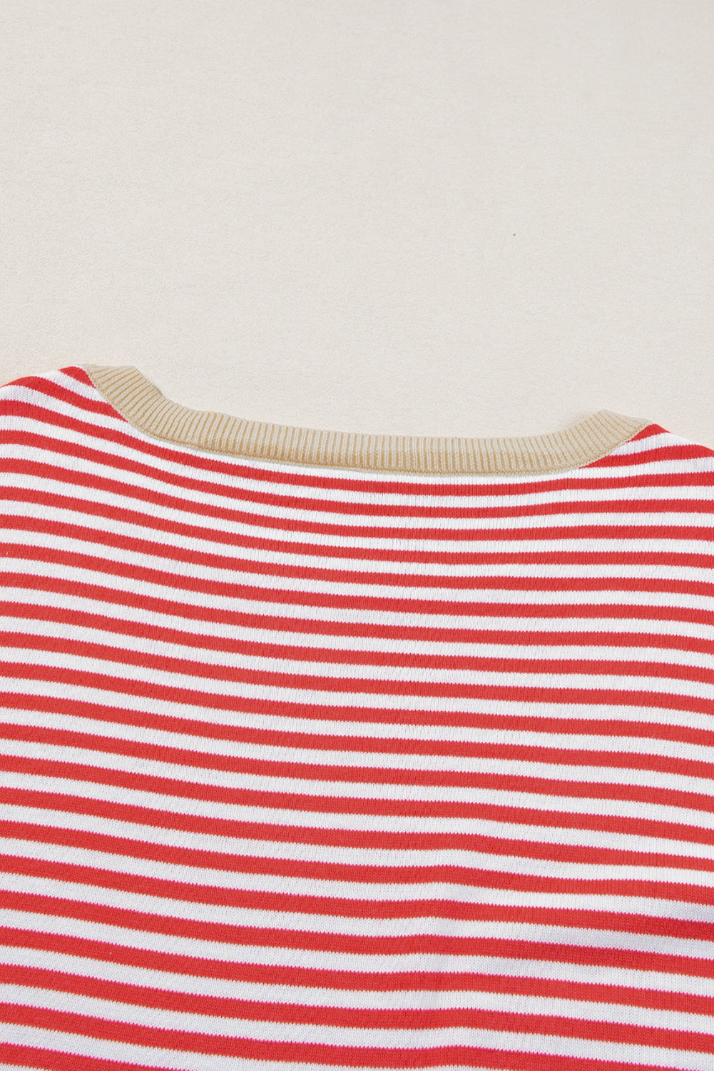 Fiery Red Contrast Trimmed Striped Drop Shoulder Sweater