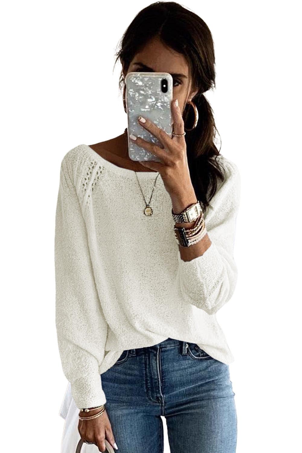 Long Sleeve Cutout Shoulder Relaxed Sweater - L & M Kee, LLC