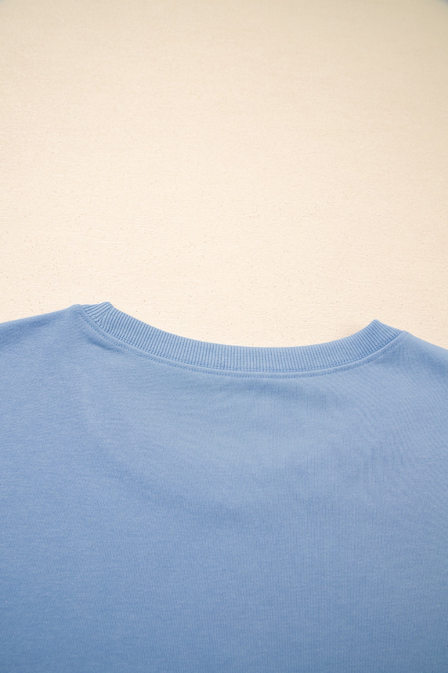 Sky Blue Solid Color Contrast Textured Patchwork Raw Edge 2pcs Short Set