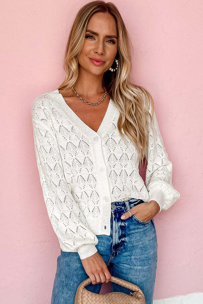 Rose Lightweight Buttoned Front Crochet Cardigan