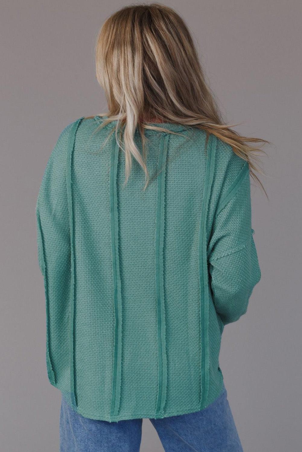 Exposed Seam Waffle Knit Loose Top - L & M Kee, LLC