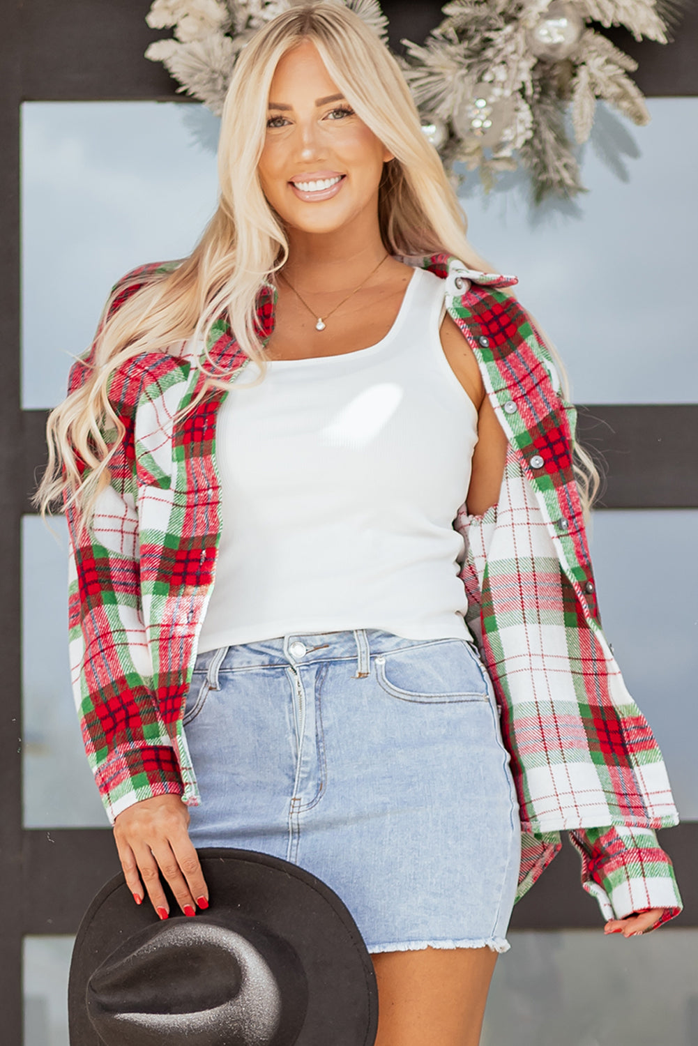 Khaki Christmas Plaid Casual Flannel Shacket