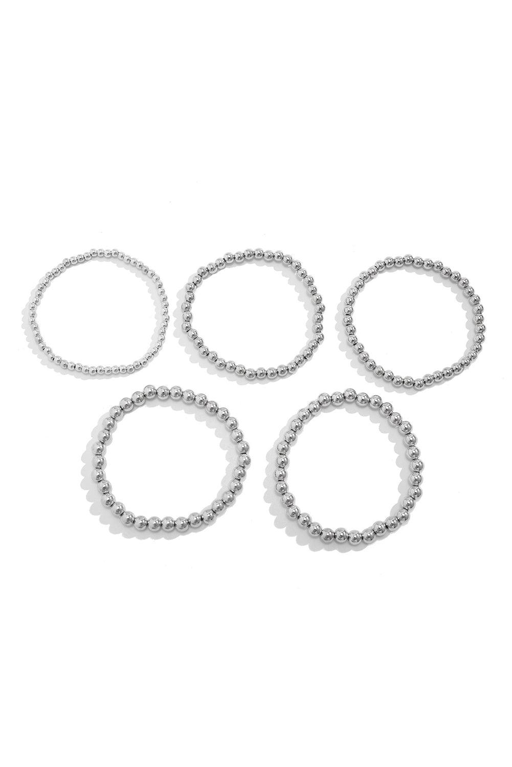 Silvery 5pcs/set Beaded Bracelet Set - L & M Kee, LLC