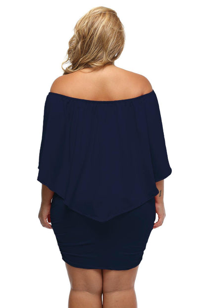 Multiple Dressing Layered Dark Blue Mini Poncho Dress - L & M Kee, LLC