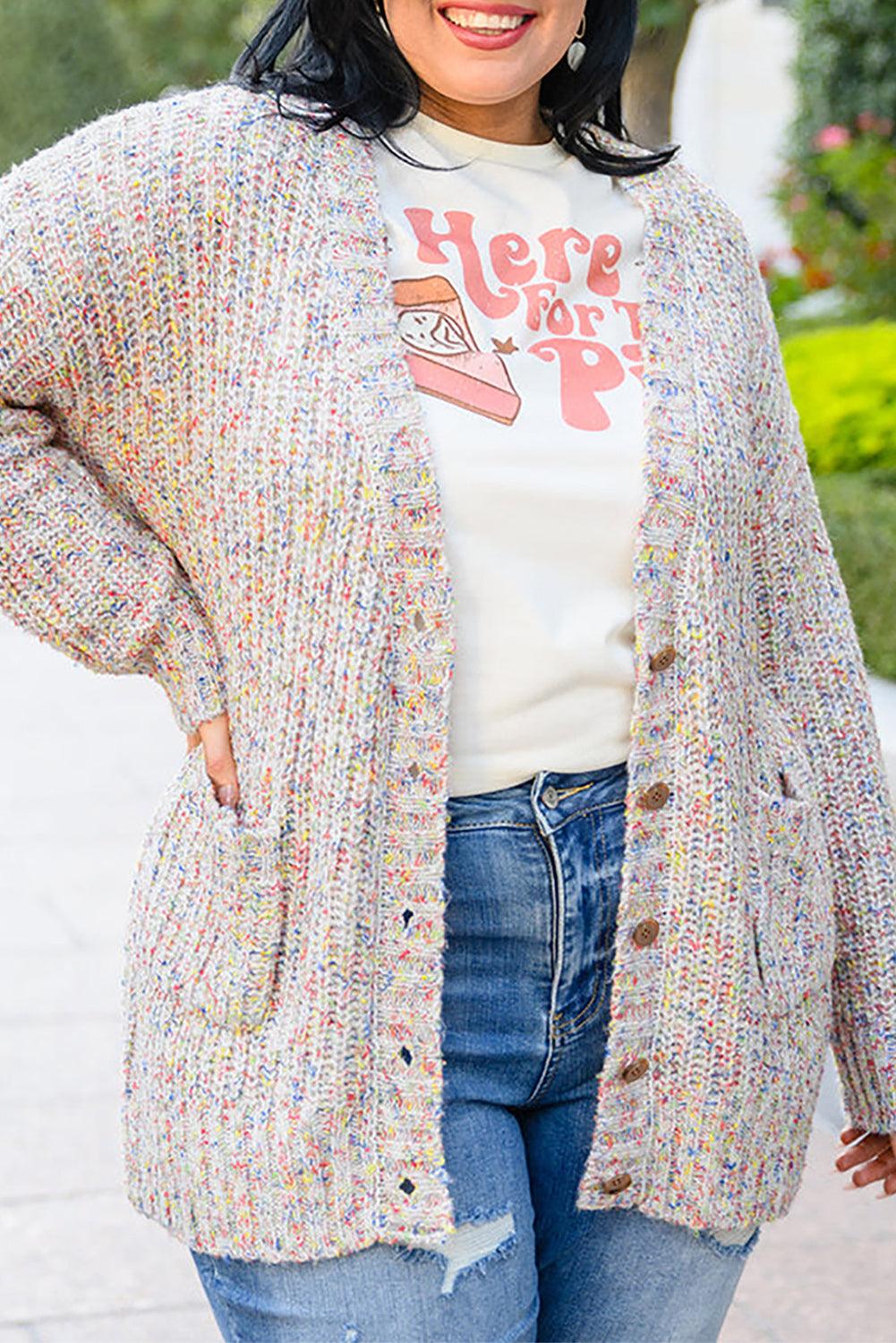 Apricot Multi Color Mixed Thread Plus Size Cardigan - L & M Kee, LLC