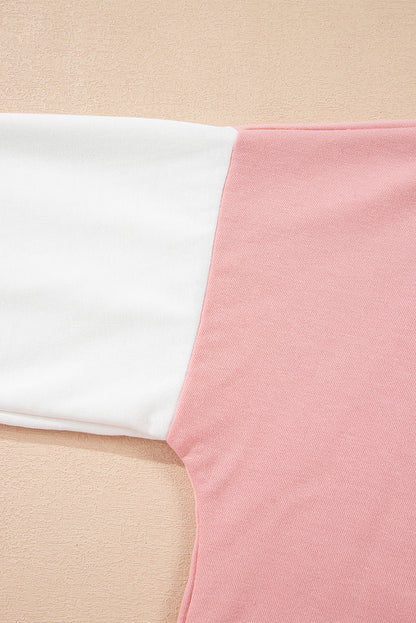 Rose Red 2pcs Color Block Pullover Loose Pant Set