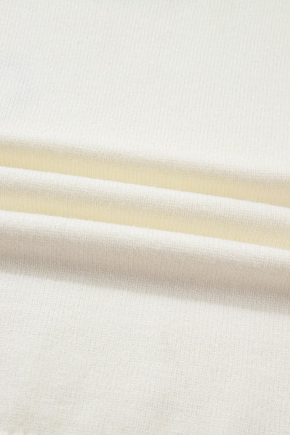 White Plaid Heart Embroidered Cuffed Drop Shoulder Crew Neck Sweater