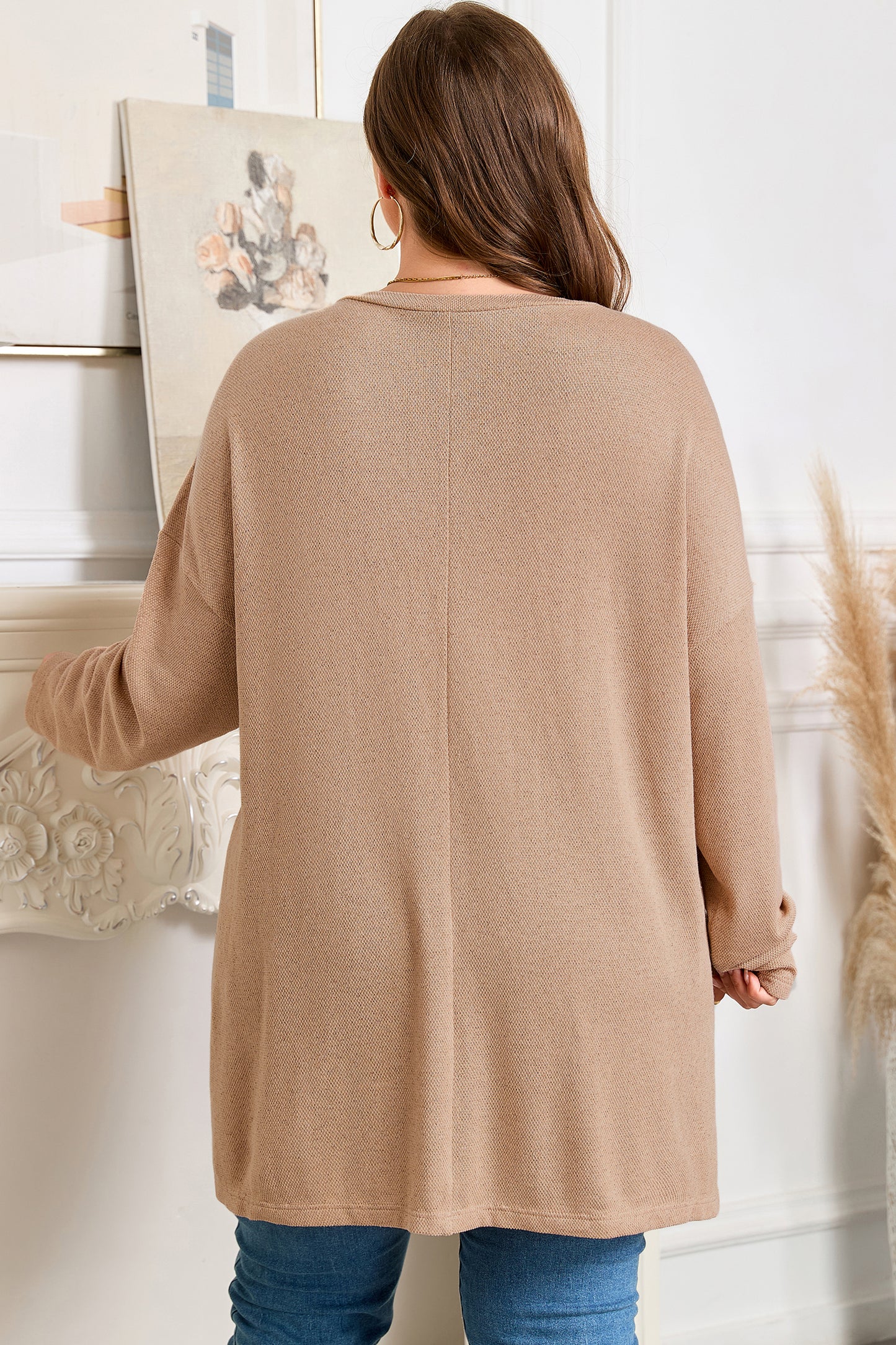 Parchment Plus Size Drop Shoulder Knit Tunic Top