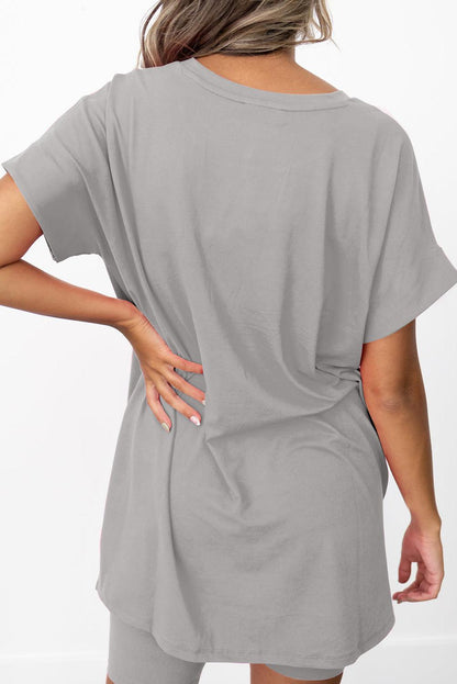 Gray Solid Split Hem Tunic Tee and Tight Shorts Set - L & M Kee, LLC