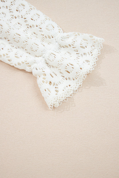 Beige Flower Lace V Neck Ruffled Sleeve Top