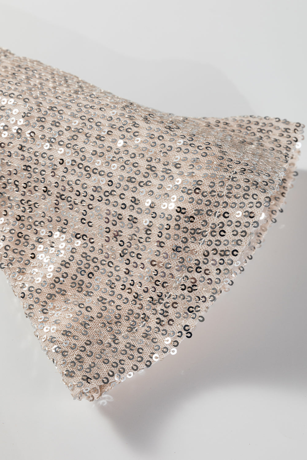 Jet Stream Sequin Mock Neck Drape Open Back Bell Sleeve Top