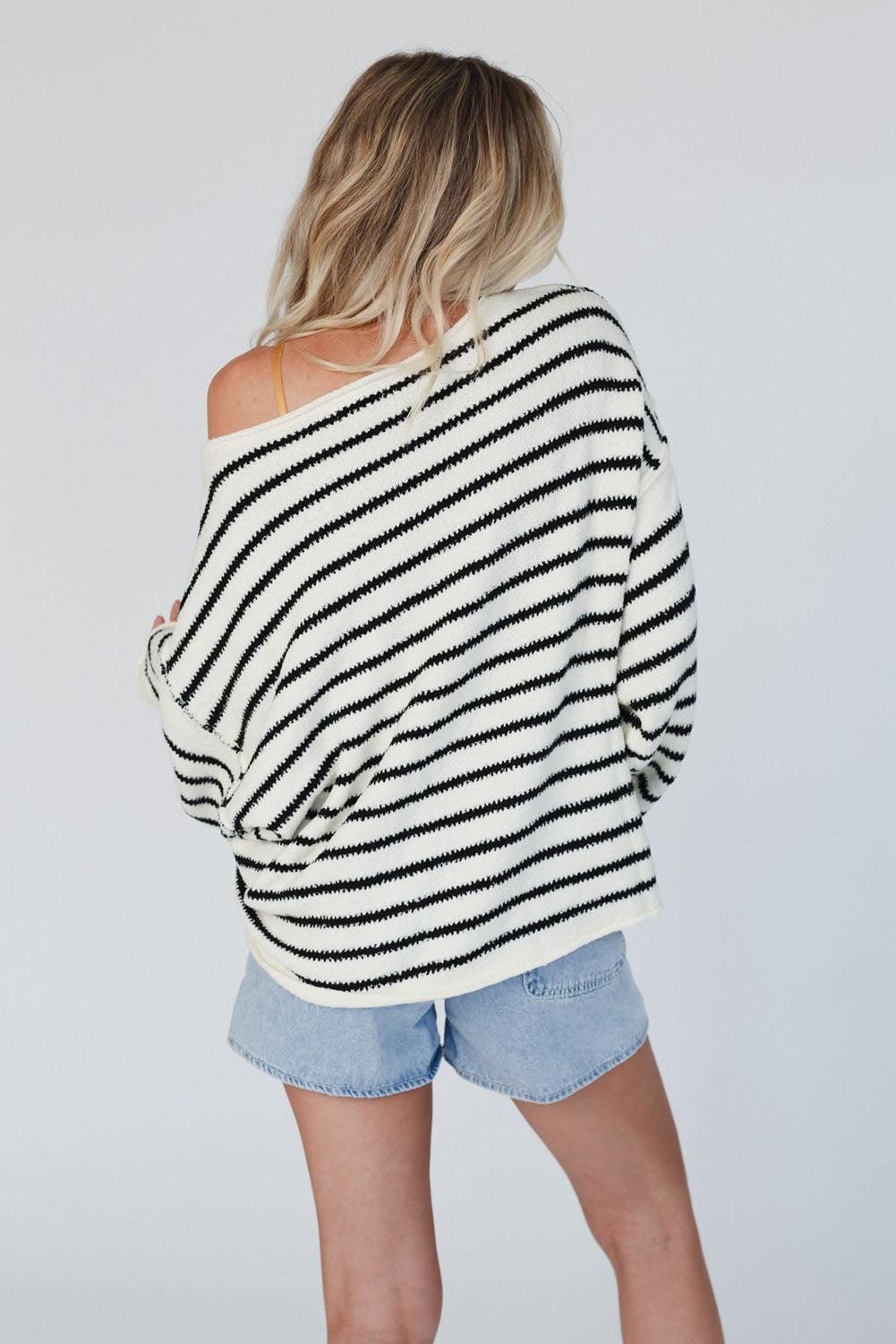 Yellow Striped Drop Shoulder Oversized Sweater - L & M Kee, LLC