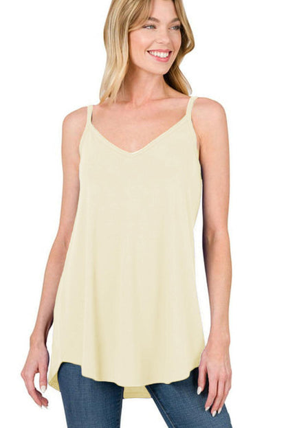 Apricot Spaghetti Strap V-Neck Flowy Tunic Tank Top - L & M Kee, LLC