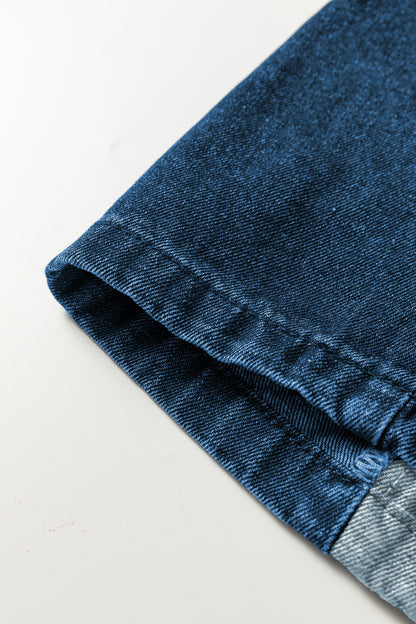 Sail Blue Checkered Side Panel Patchwork Drawstring Loose Denim Pants