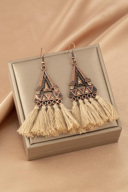 Brown Boho Triangle Metal Tasseled Earrings - L & M Kee, LLC