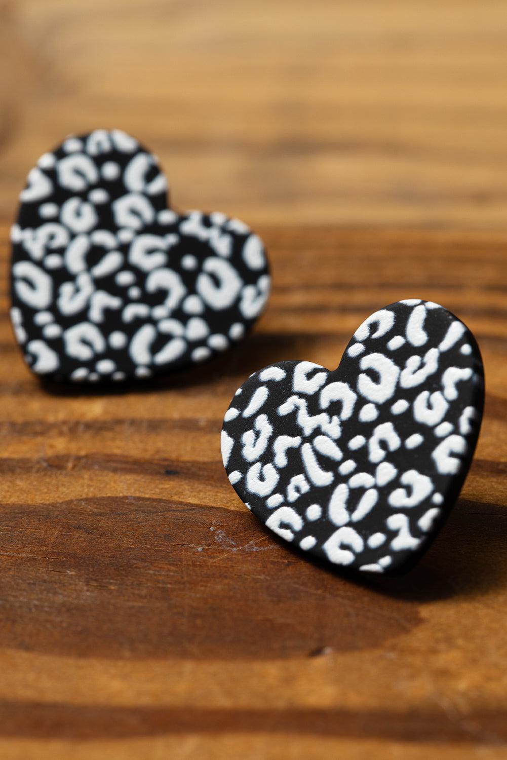 Black Leopard Heart Valentines Day Earrings - L & M Kee, LLC