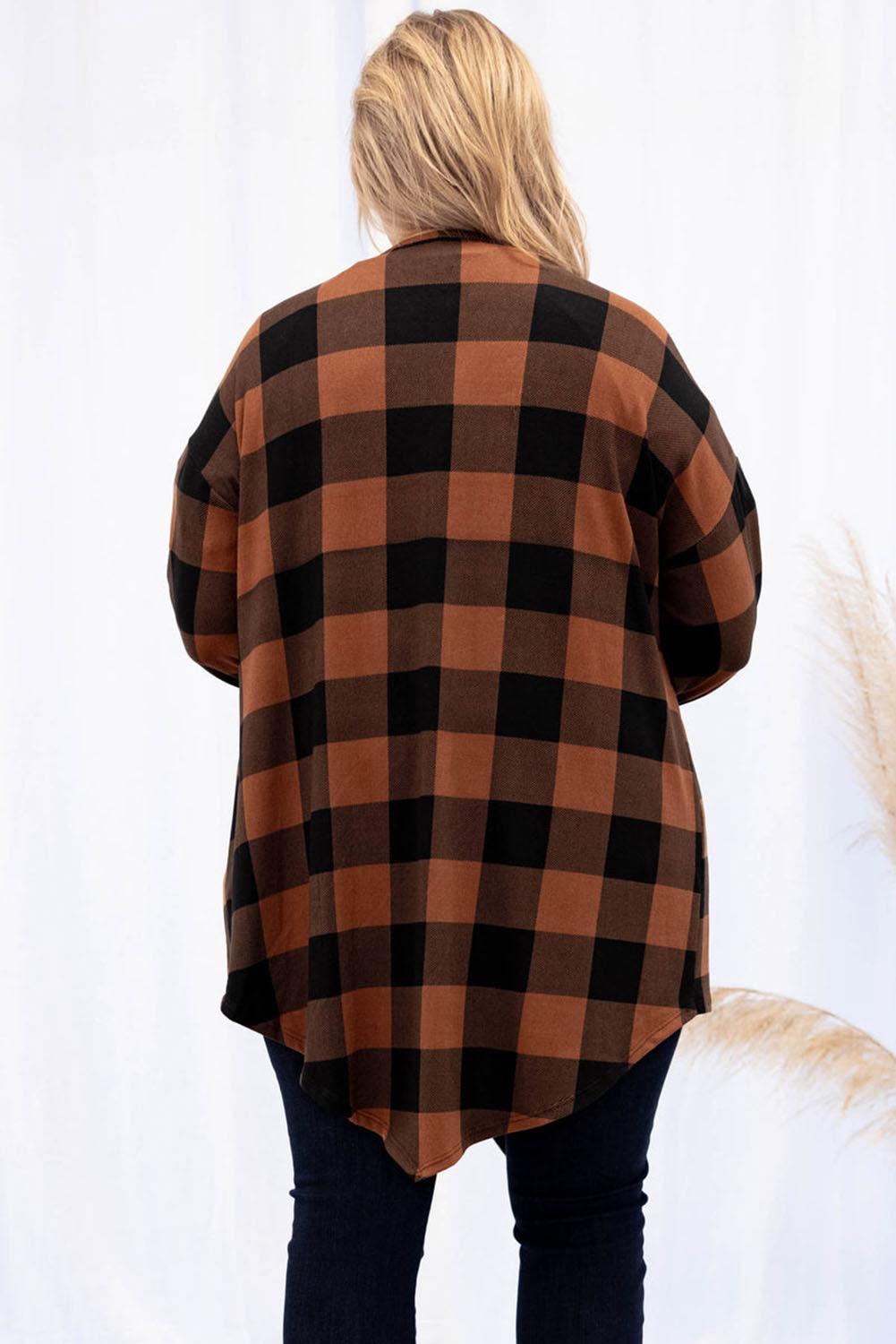 Plus Size Plaid Pattern Open Front Cardigan - L & M Kee, LLC