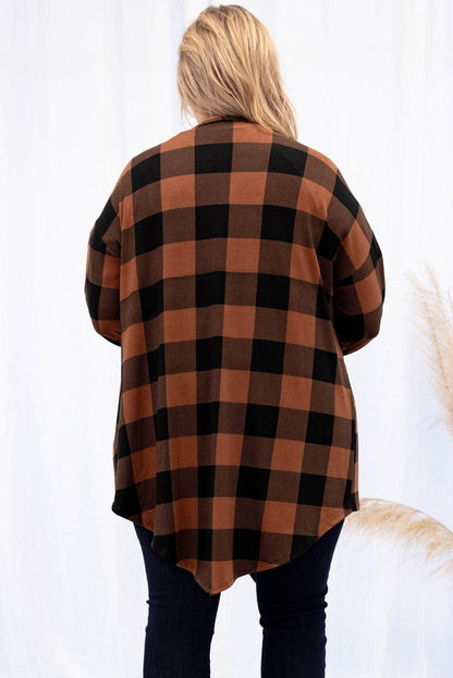 Plus Size Plaid Pattern Open Front Cardigan - L & M Kee, LLC