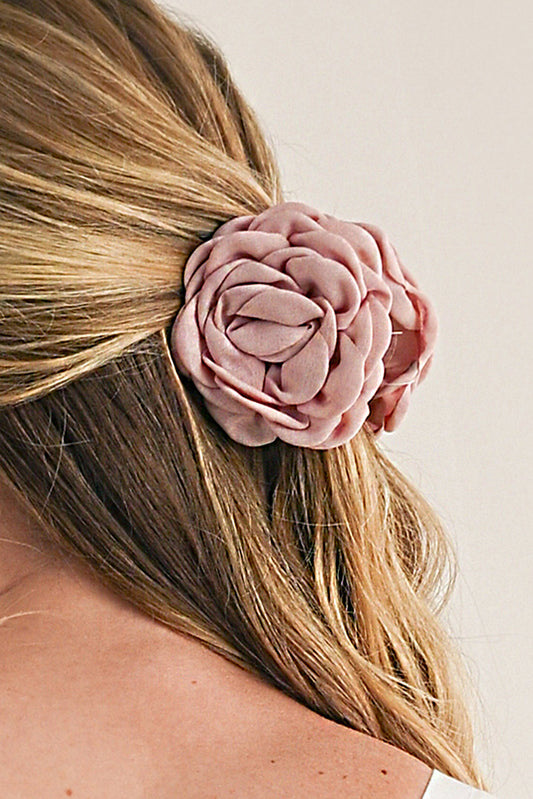 Gossamer Pink 3D Rose Flower Cloth Hair Clip