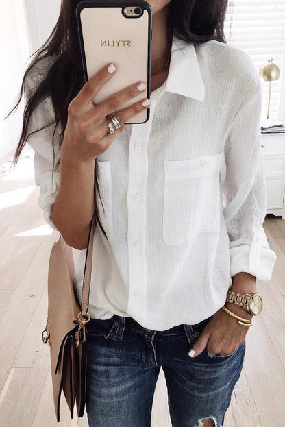 Solid Color Textured Long Sleeve Shirt