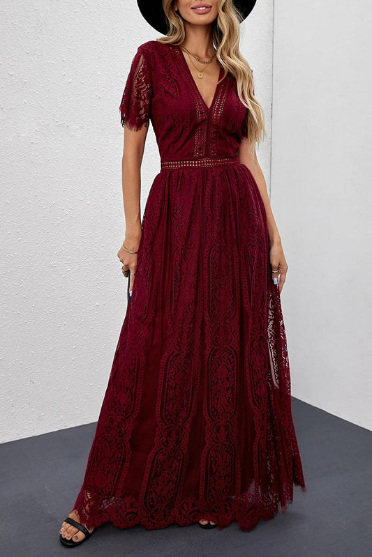 Fiery Red Blue Fill Your Heart Lace Maxi Dress - L & M Kee, LLC