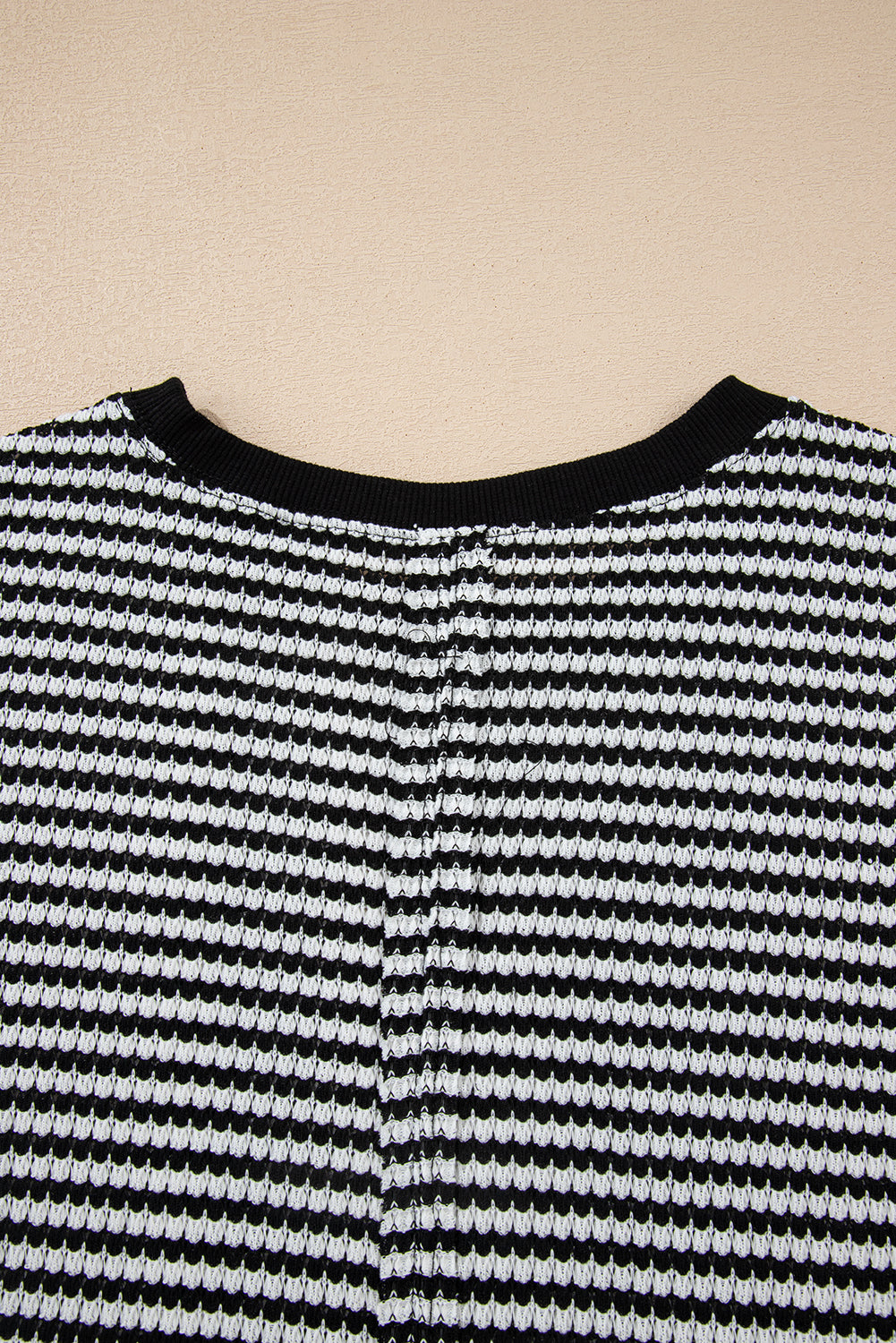 Black Stripe Ribbed Trim Drop Shoulder Long Sleeve Oversize Top