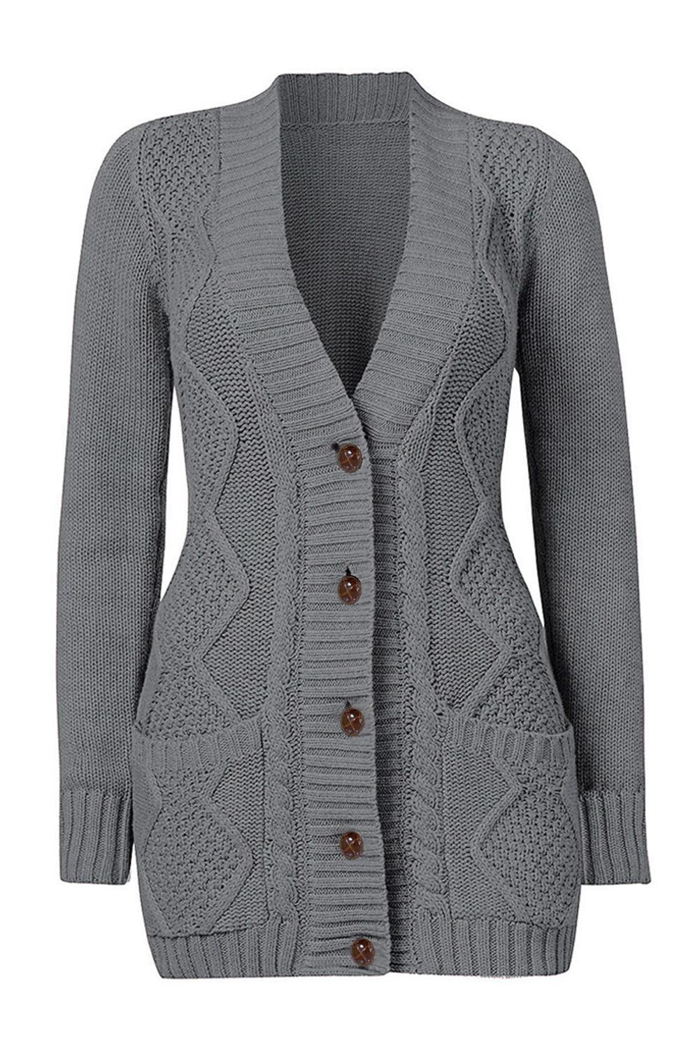 Blue Front Pocket and Buttons Closure Cardigan - L & M Kee, LLC