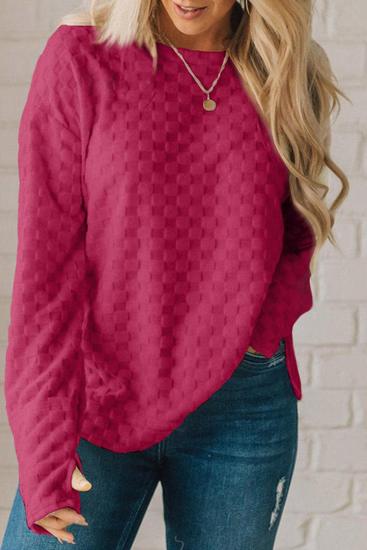 Rose Red Solid Textured Thumbhole Sleeve Top - L & M Kee, LLC