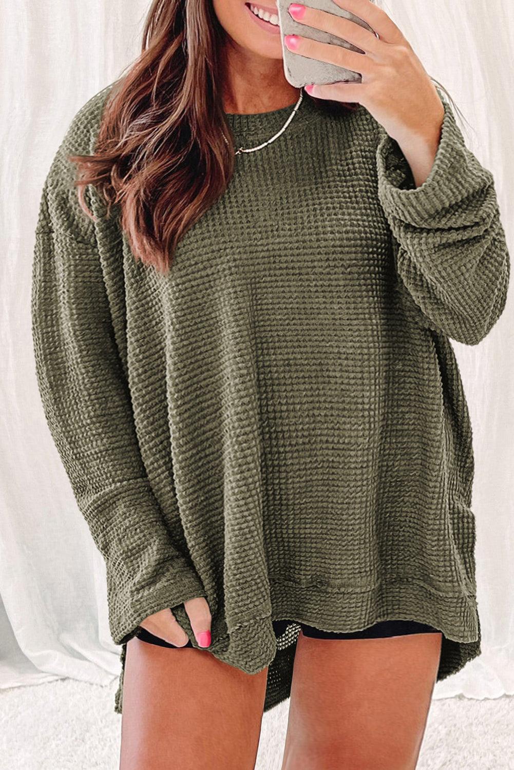 Moss Green Plus Size Textured Knit Long Sleeve Top - L & M Kee, LLC