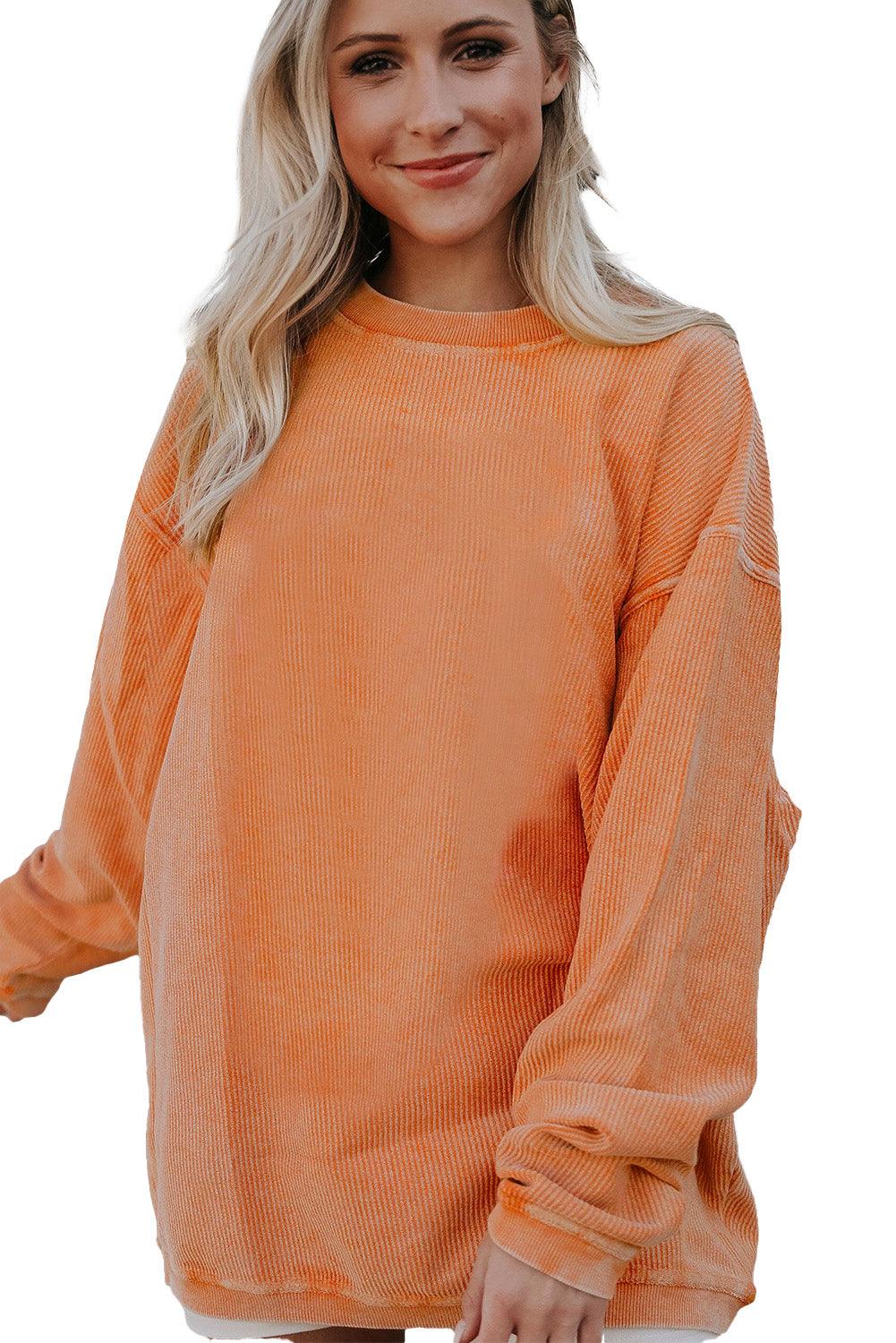 Orange JOLENE Ribbed Corded Oversized Sweatshirt - L & M Kee, LLC