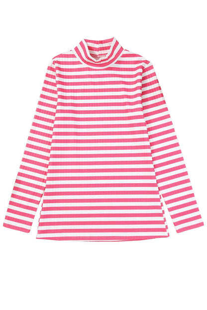 Strawberry Pink Striped Print Textured Knit Long Sleeve Tee - L & M Kee, LLC