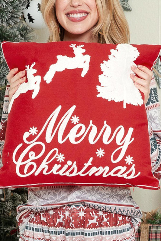 Red Clay Christmas Graphic Color Block Squared Pillow Cover - L & M Kee, LLC