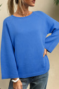 Sky Blue Solid Color Knit Loose Bracelet Sleeve Dolman Sweater