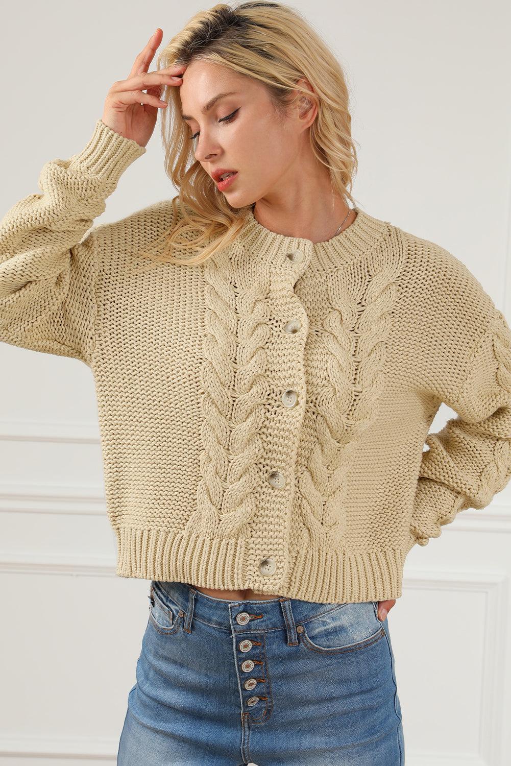 Apricot Cable Knit Buttoned Cardigan - L & M Kee, LLC