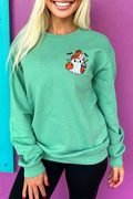 Aruba Blue Cute Halloween Ghost Embroidered Casual Sweatshirt
