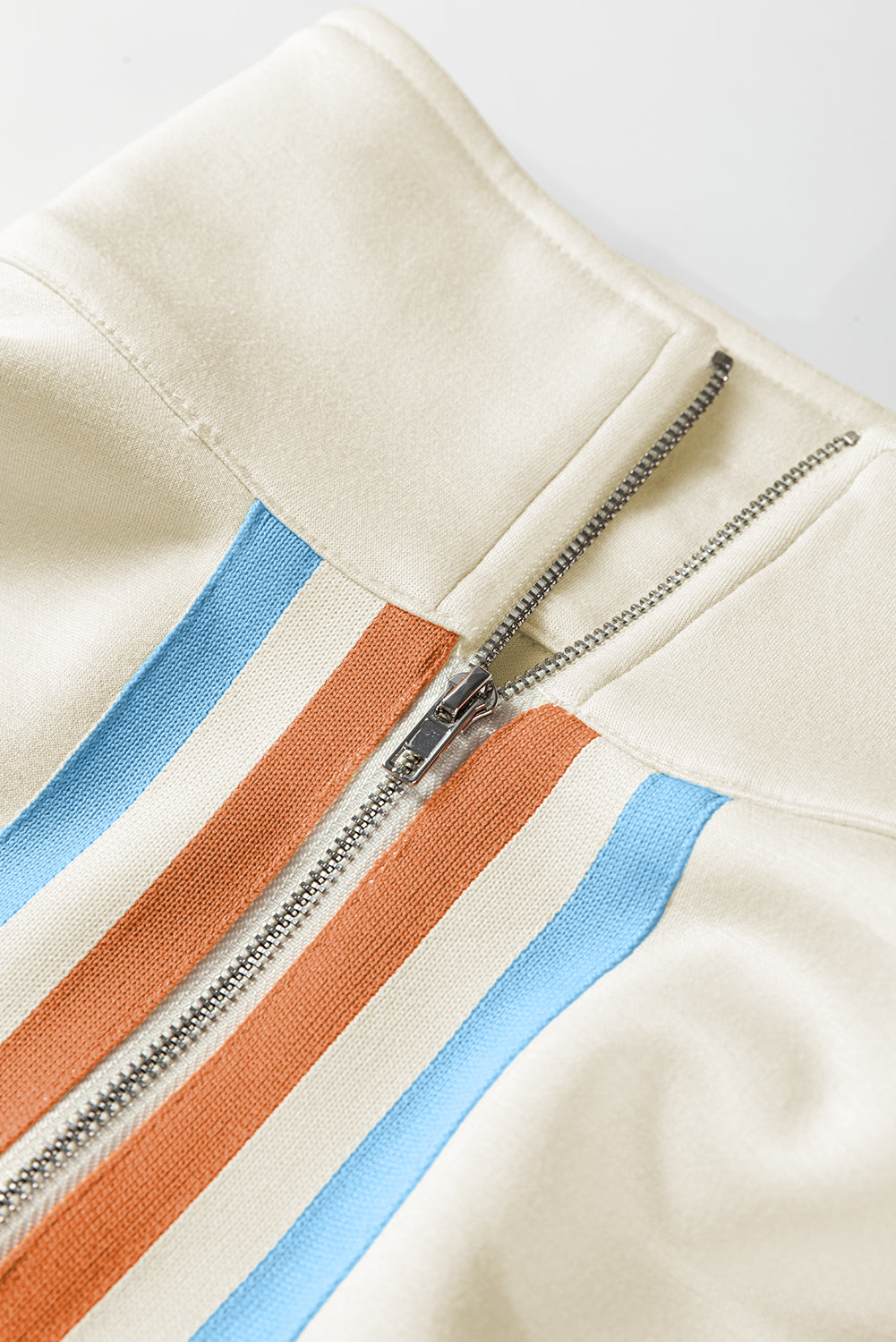 Gray Striped Patchwork Quarter Zip Pullover Loose Pant Set