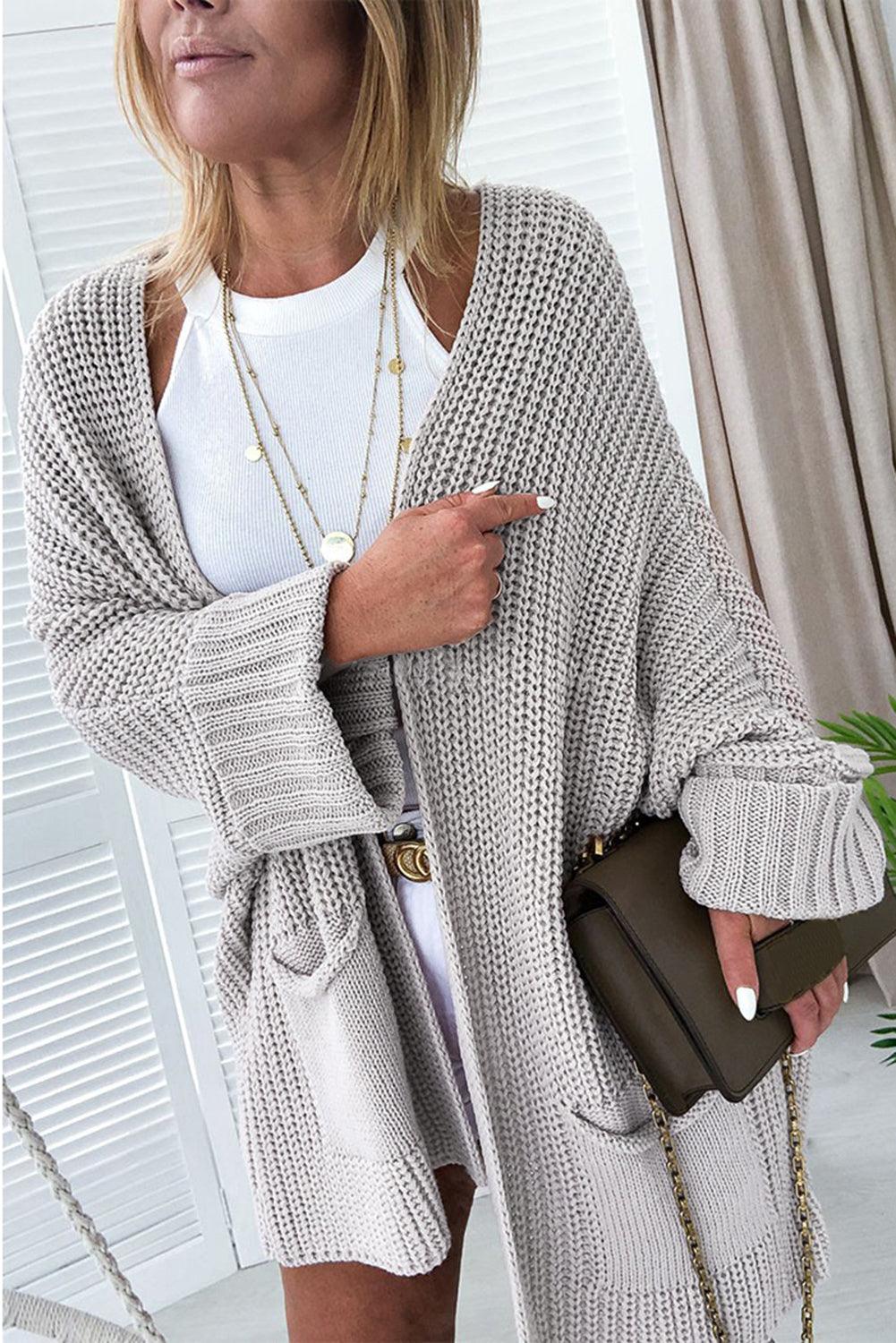 Khaki Oversized Fold Over Sleeve Sweater Cardigan - L & M Kee, LLC