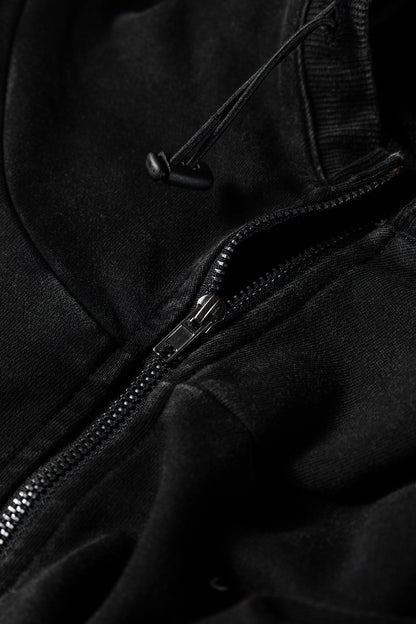 Black Half Zip Kangaroo Pocket Mineral Wash Baggy Hoodie