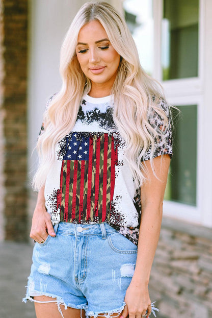 Leopard Vintage American Flag Graphic T Shirt - L & M Kee, LLC