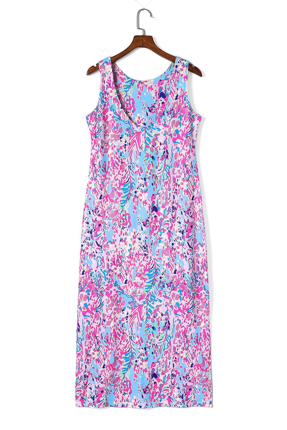 Purple Abstract Floral Print Sleeveless Maxi Dress - L & M Kee, LLC