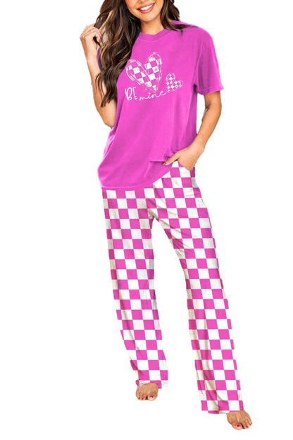 Bright Pink Be Mine Print Tee and Pants Lounge Set - L & M Kee, LLC