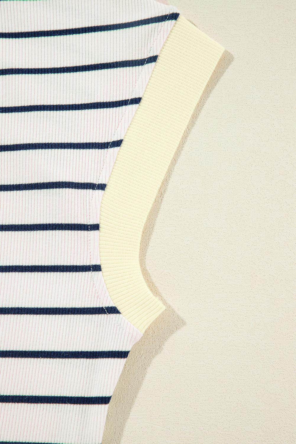 Blue Stripe Quarter Zip Collared Cap Sleeve Mini Dress - L & M Kee, LLC