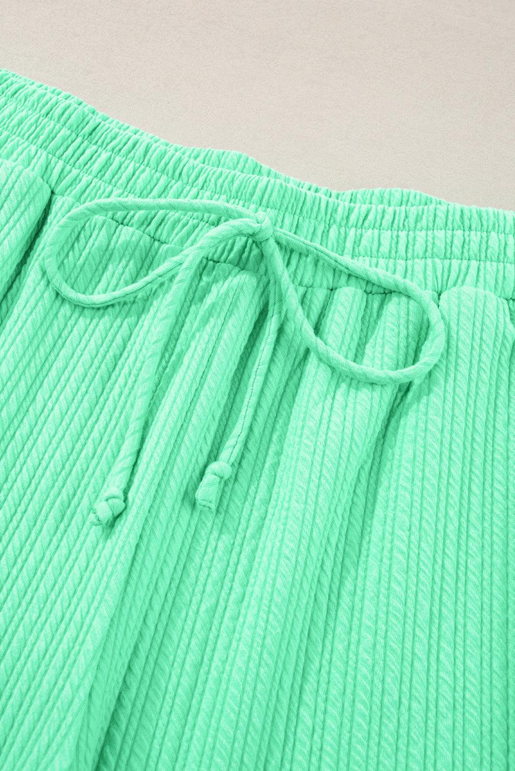 Mint Green Textured Batwing Sleeve Tee Wide Leg Pants Plus Size Set - L & M Kee, LLC