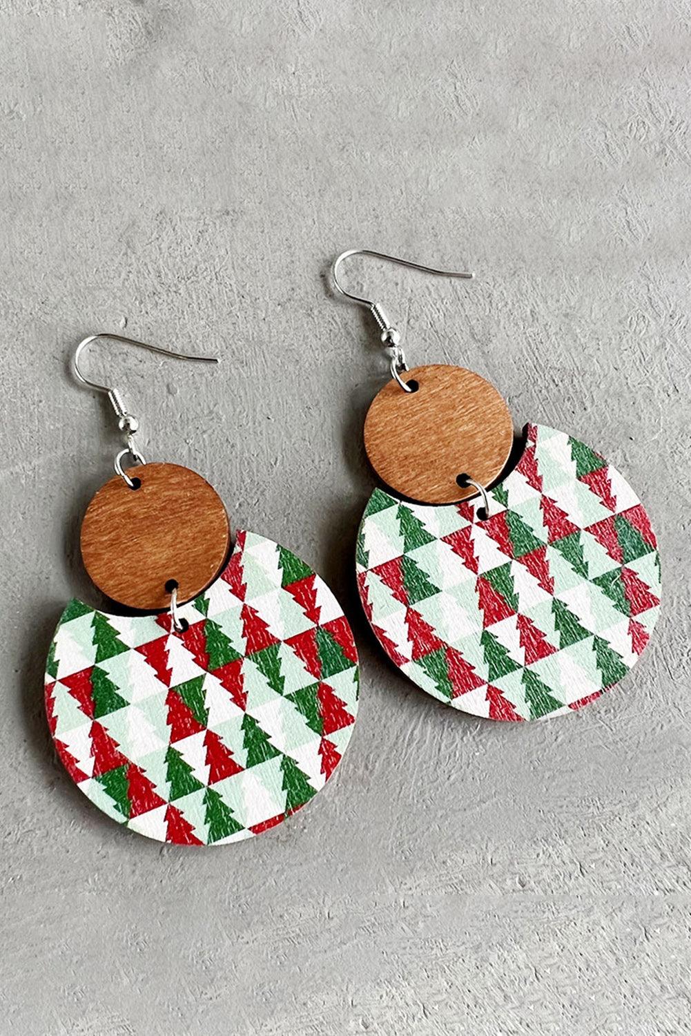 Dark Green Christmas Checker Graphic Wooden Earrings - L & M Kee, LLC